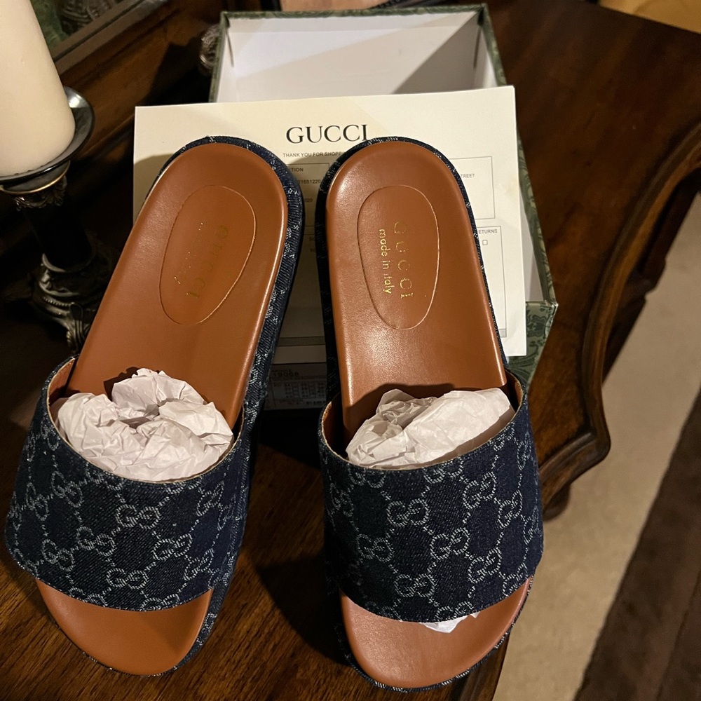 Gucci Platform Denim Slide - worn once. I had them too long to return.